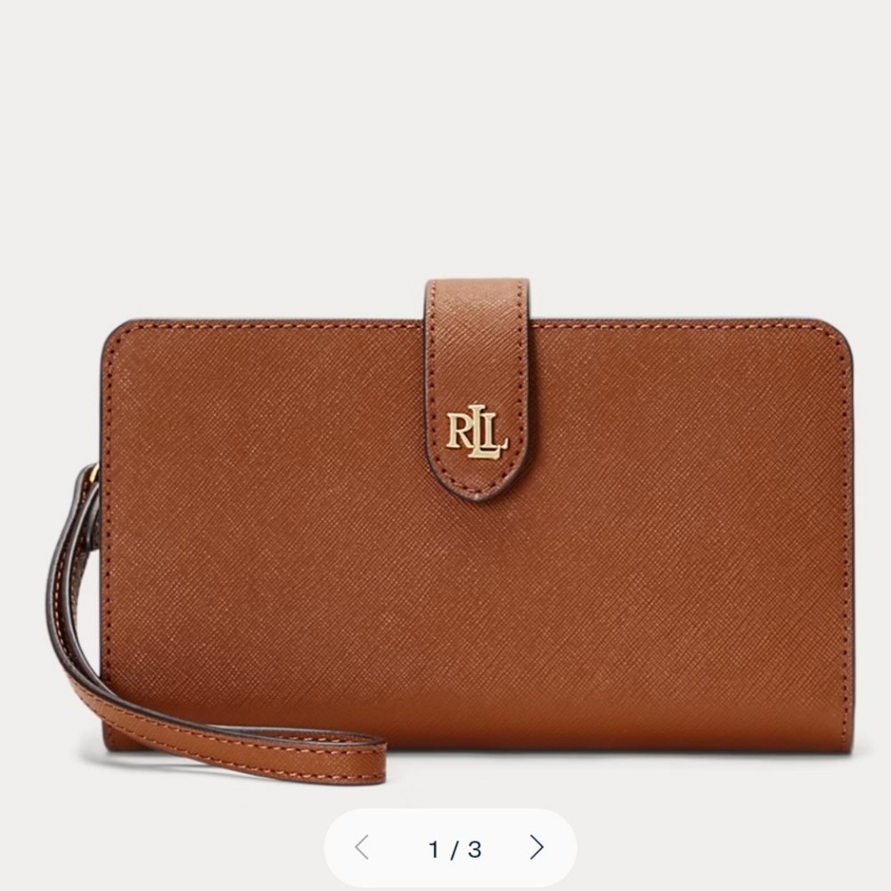 Ralph Lauren, Brand New, Never Used. Crosshatch Leather Tan Tech Wristlet Wallet